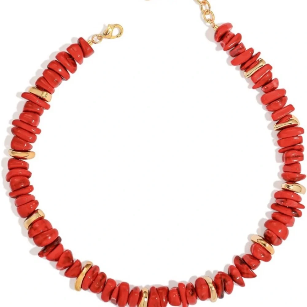 Red Bead Necklace with Gold Accents new
